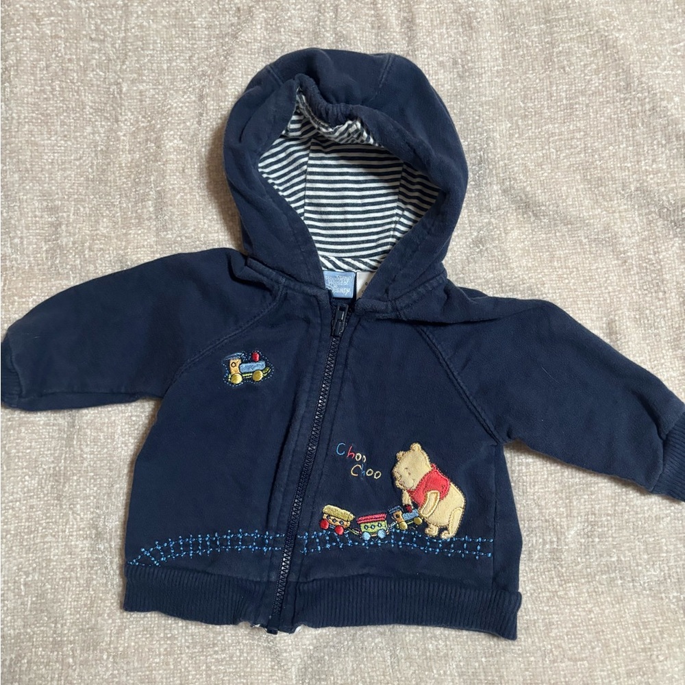Vintage Winne the Pooh Train Children's Navy Hooded Zip Sweatshirt